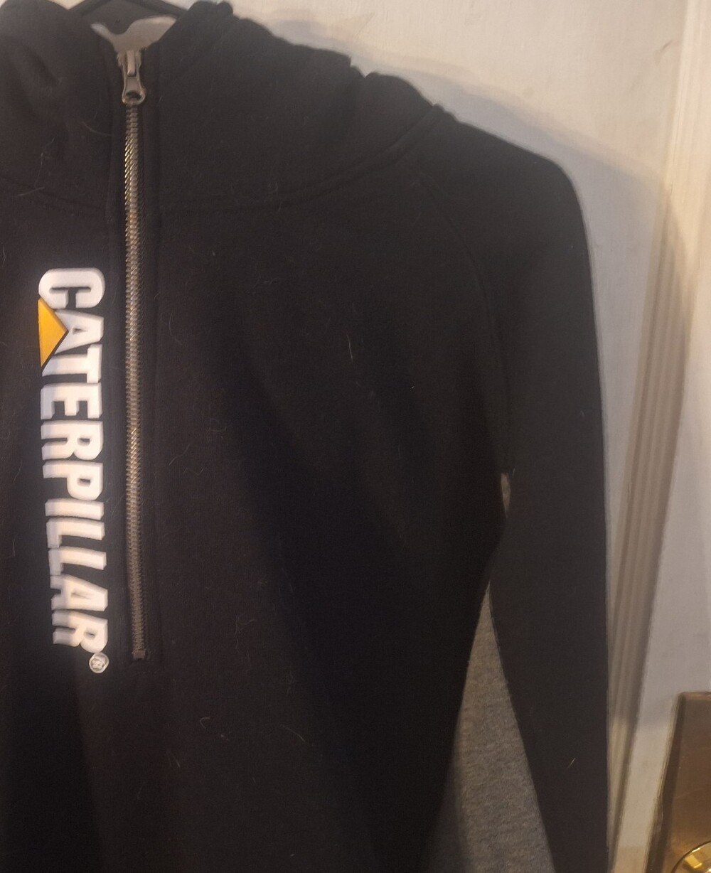 Caterpillar Black Zip-Up Hooded Sweater with White & Yellow Logo - Picture 3 of 6